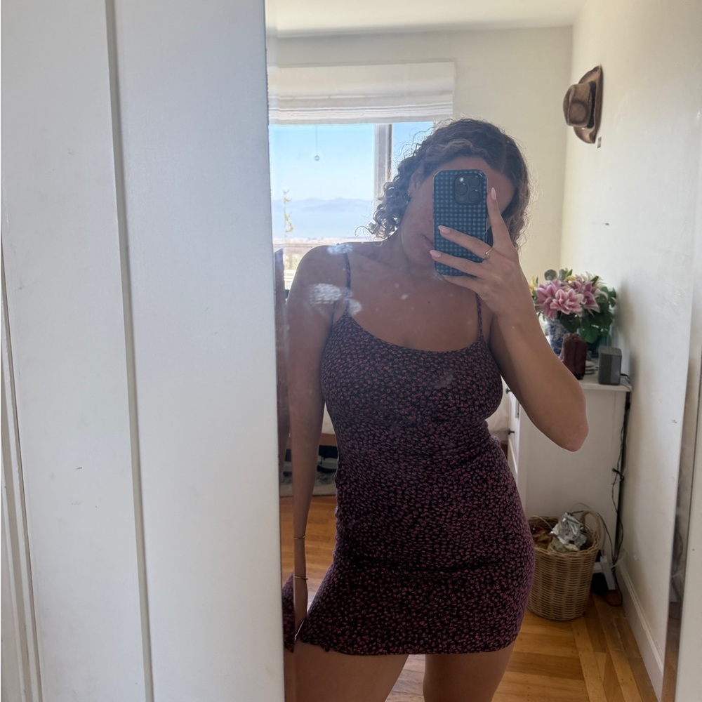 Elegant Black and Pink Floral Dress